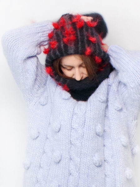 Hooded Scarf Red Fluff